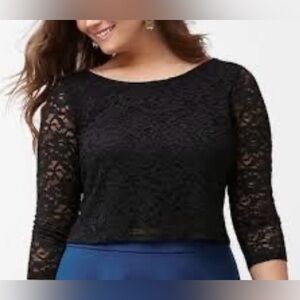 Lane Bryant Black Lace 3/4 Sleeve Crop Top size 14/16